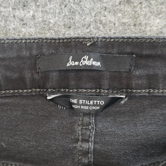 SAM EDELMAN Jeans 28W X 25L The Stiletto High Rise Skinny Ankle Black Raw Hem - Picture 4 of 11